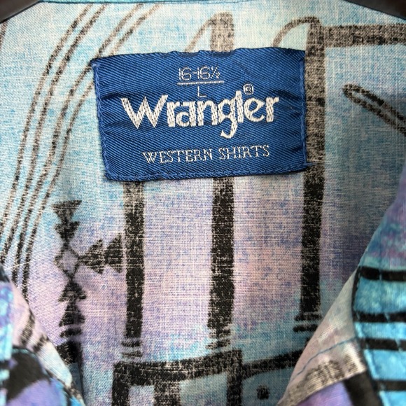 VTG Wrangler Rockabilly Western Button Up Shirt SzL 16-16.5 Regular Fit HTF - Picture 2 of 5